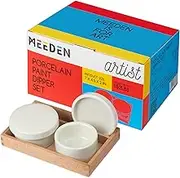 MEEDEN Ceramic Paint Palette Cups, Porcelain Artist Paint Palette with Lid,Oil Painting Dipper Container with Beech Wood Tray, Art Porcelain Palette Hold Solvents and Oil