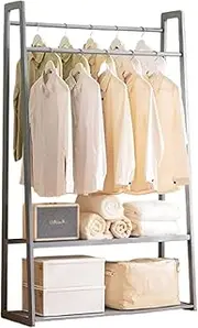 Bamboo Coat Rack Portable Double Rod Storage Shelf Freestanding Clothes Hanging Shelf Bedroom Clothing Organiser Rack for Coats, Bags, Shoes, Boots,A-100 * 36 * 166cm