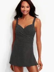 MIRACLESUIT 'SANIBEL' Black/White SWIM-DRESS Polka-Dots UNDERWIRE SWIMSUIT - 6