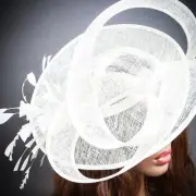 Elegant White Fascinator Hat with Feather Loops for Women Kentucky Derby Races