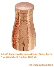 Set of 1 Hammered Bedroom Copper Water Bottle / Jar With Inbuilt Tumbler 1000 ML