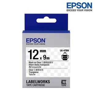 EPSON LK-4TBN 透明底黑字 標籤帶 透明系列 (寬度12mm) 標籤貼紙 S654408