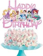 Princess Birthday Party Supplies - Cake Toppers and Decorations for Girls, Pink Glitter Castle Theme Party Décor