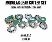 Gear Cutters Involute Modular 3 *20P.A full set of 8 Cutters HSS 27mm Bore