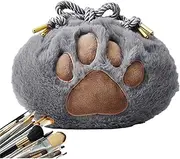 [Generic] Plush Drawstring Bag - Soft Velvet Bag Gift Storage Bag | Cute Drawstring Bag, Unique Design Cat Paw Shaped Toiletry Bag, Travel Storage Bag F, Grey, Se référer au descriptif, Refer to description