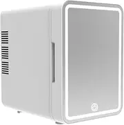 Skincare Beauty Fridge With Dimmable LED Mirror, 4 L Makeup Mini Refrigerator for Bedroom,Cosmetics, SkinCare, Cooler & Warmer,for Car, Office and Food (White)