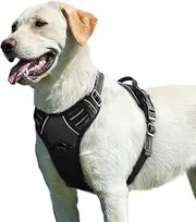 Eagloo Dog Harness for Large Dogs No Pull, Front Clip Dog Walking Harness with Reflective Adjustable Soft Padded Vest and Easy Control Handle, No-Choke Pet Harness with 2 Metal Rings, Black, L