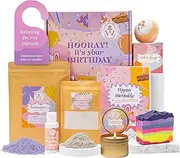 Birthday Gifts For Women.Bath and Body spa set with Scented Candle,Bath Bomb,Soaps, bath salts & birthday card.Relaxing Spa Gift Box For Her Mum Sister Best Friend Daughter.Birthday Gift Basket,hamper
