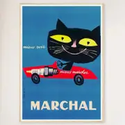Galrie Marchal Cat Spark Plug Vintage Advertising Poster by Jean Colin - Wall Art, Wood Frame, A2 42 x 60cm (16 x 24inch)