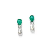 14k White Gold 1/15Ct Real Diamond u0026 Emerald Earrings