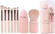 Ashintar 8 in 1 Makeup Brushes Set,Portable Beauty Tool Cosmetic Mini Travel Makeup Brush Including Retractable Loose Powder Foundation Angled Eyeshadow Blending Lip Brush