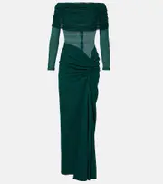 [Christopher Esber] Christopher Esber Sonora ruched silk tulle-trimmed maxi dress AU 4 green