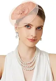 [BABEYOND] Fascinators Hats for Women - Tea Party Hat Kentucky Fascinator Derby Flower Mesh Pillbox Hat for Bridal Wedding