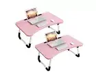 2x Pink Folding Table Adjustable Foldable Bed Sofa Study Laptop Mini Desk Tray