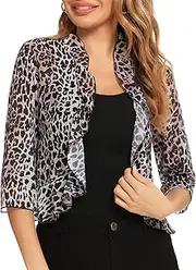 [Aceshion] Women's Open Front Cropped Cardigan 3/4 Sleeve Casual Shrugs Jacket Draped Ruffles Bolero Cardigan