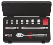 Nepros NTB311CZ,3/8"sq. Socket Wrench Set(6pt.) Metric(11pcs.) with Steel Case