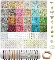 Seed Beads for Bracelets Making Kit, 3mm Seed Beads 12000 Pcs for Jewelry Making Kit with Spacer Beads Cute Charms and Elastic Strings