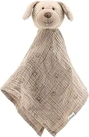 Sterntaler Cuddly Blanket L Dog Lucky - Baby Cuddly Blanket Made of Light Muslin - Baby and Children Cuddle Blanket with Cute Dog Head - Cuddly Toy for Grasping and Discovering, Sand-Coloured