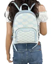 MICHAEL KORS JAYCEE MEDIUM ZIP POCKET BACKPACK MK GRAPHIC LOGO BEIGE BLUE