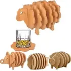 Creative Multi Wood Tray Handcrafted Coasters with Holder Set Christmas