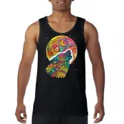 Howling Wolf and Moon Tank Top Dean Russo Colorful Wild Life Men's Top
