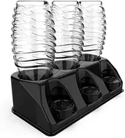 [SODACLEAN] Premium 3 Bottle Holder Plastic High Gloss Drip Holder for Soda Stream Aarke Emil Bottles with Lid Holder Crystal Easy Power (Black High Gloss)