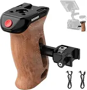 NEEWER Wooden Side Handle with Record Start/Stop Remote Trigger NATO Clamp 1/4" & 3/8" Threads Vertical Adjustment 22lb Load Compatible with SmallRig Camera Cage Sony Fujifilm Panasonic, CA123