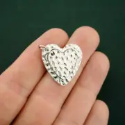 2 Piece Heart Charm Antique Silver Tone Hammered Finish - SC7147