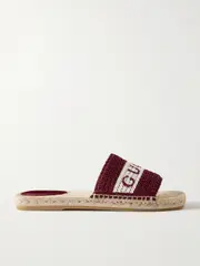[Gucci] Gucci - Numa Embroidered Striped Raffia Slides - IT39 IT 39 Red