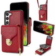 For Samsung Galaxy S24+ Case Pu Leather+tpu Kickstand Phone Cover With Shoulder Strap