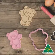 Pink Teddy Bear Cookie Cutter and Embosser Stamp