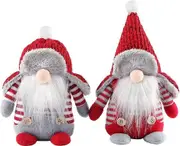 Christmas elf, doll Ornaments with Red Swedish Hat Christmas Santa Nordic elf Figurine Home Holiday decoration 2pcs