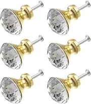 Clear Crystal Furniture Decoration Pull Knobs,6 Pieces Door Knobs Gold Zinc Alloy Diameter Pull Knob Acrylic Glass Cabinet Pulls Drawer Knobs Tone, 30x31mm (Color : OneColor)
