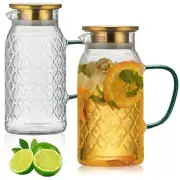 Glass Pitcher with Lid 2 PACK 68 oz/2L Liter Vintage Water Pitcher Clear Boro...
