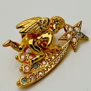 Kirks Folly Vintage New Gold Tone Aurora Crystal Angel Shooting Star Tac Pin
