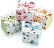 Hayley Cherie Floral Gift Treat Boxes with Ribbons & Lids (20 Pack) 350gsm Card, 4 x 4 x 3.2 Inches for Favors, Baby Showers, Christmas, Bridesmaids, Parties, Birthdays, Weddings