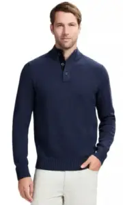 IZOD Mens Sweater Hingham Button Button Mock Henley Blue Ribbed Long Sleeve XXL