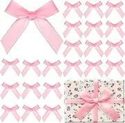 120 Pcs Mini Pink Bows for Crafts with Glue Dots, Small Satin Ribbon Bows for Gift Wrapping Cake Decorations Sewing Scrapbook Card Making Wedding Bow Party Decoration
