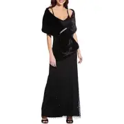 Adrianna Papell Womens Faux Fur Embellished Shrug Black Onesize