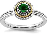 [JewelryWeb] 925 Sterling Silver Polished Prong set and 14k Stackable Created Emerald Ring-Stackable-Ring for Women