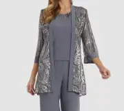 R & M Richards Women's Gray Sequin Jacket & Top Set Outfit Size 6