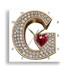 3dRose, Glam Image Of Diamonds Red Heart Monogram Initial G, Wall Clock