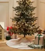 ☀️ Hearth & Hand Magnolia IVORY RED EMBROIDERED STRIPE CHRISTMAS TREE SKIRT