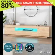 ALFORDSON Entertainment Unit 180cm TV Cabinet Stand Storage LED Light Oak