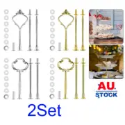 2 Set 3 Tier Tray Hardware for Cake Stand Gold Crown Fittings High Tea Plate Kit