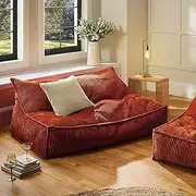 Cadence & Co. Wilde Ribbed Luxe Fleece Bean Bag Large Double Sofa Lounge Cover Velvet Soft Comfortable Living and Bedroom (Cover Only – Beans Not Included) 150x98x73cm - Rust Red