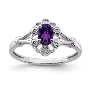 Sterling Silver Rhodium-plated Amethyst & Diamond Ring Size 6