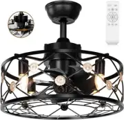 20' Black Caged Ceiling Fan with Lights Remote Control, Bulbs Included