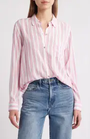 Rails Wren Stripe Button-Up Shirt in Rose Bloom Stripe at Nordstrom, Size Small
