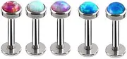 [Piercingpops] 5PCS 16G Fire Opal Labret Piercing Stainless Steel Tragus Helix Lip Monroe Body Piercing Stud